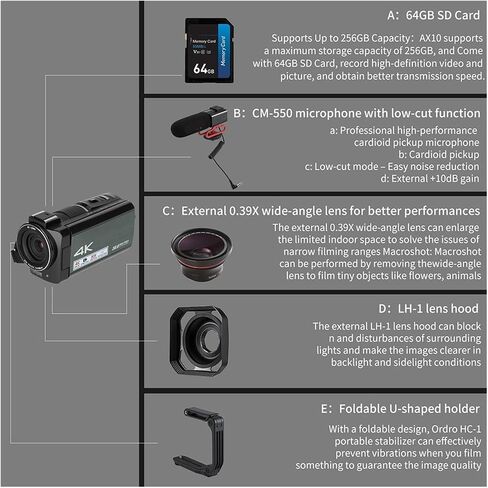 AX10 4K Camcorder Camara Professional 30MP 60FPS 30X Digital Zoom Camera Vlog IR Night Vision WiFi Video Shooting in Saudi Arabia