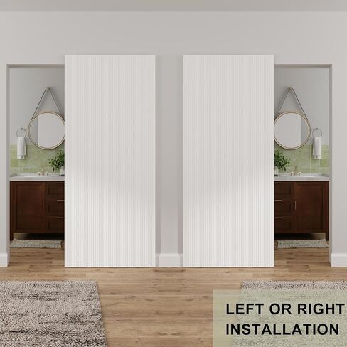 JUBEST 36in x 84in Concealed Barn Door, Fluted Panel Hidden Door in Saudi Arabia