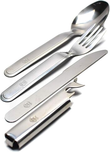 Original Hungarian army cutlery set 4 pieces. Eating utensils military issue spoon fork knife kit flatware multi-tool Camping bottle can opener stainless steel NEW in Saudi Arabia