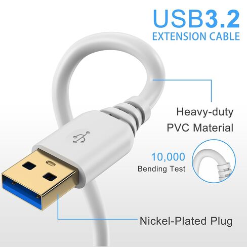 USB Extension Cable,6FT White USBA Male to Female Extension Cable,High Speed USB 3.0 USBCord Extender Printer Cable to USB 5Gbps Data Transfer for Keyboard, Mouse,Playstation,Xbox,Flash Drive,Printer in Kuwait