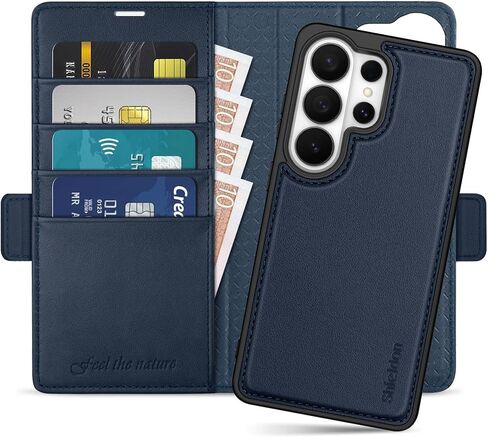 SHIELDON 2 in 1 Genuine Leather Case Wallet for Galaxy S26 Ultra, Navy Blue in Saudi Arabia