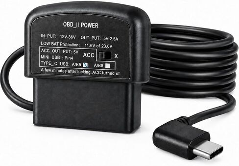 OBD2 to USB C, OBD2 Dash Cam Power Cable with Acc Detection Hardwire Kit in Saudi Arabia