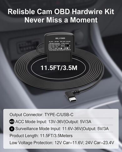 OBD2 to USB C, OBD2 Dash Cam Power Cable with Acc Detection Hardwire Kit in Saudi Arabia
