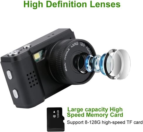 Mini Keychain Digital Camera with Flash 128GB Card 2MP 0.96" 1080P Display Pocket Size Long Battery Life Portable Small Tiny Video Recorder for Travel Party Fun Vlog Gifts Beginners (Bla!ck) in Kuwait