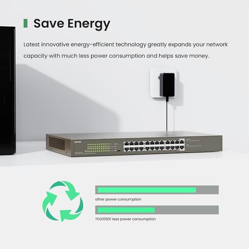 Tenda TEG1124P, 24 Port PoE Switch Gigabit with 24 x PoE+ @ 250W, Unmanaged Desktop/ Rackmount PoE Switch 24 Port, Plug & Play, Fan-Less Metal Design, Easy Smart, Limited Lifetime Protection in Saudi Arabia
