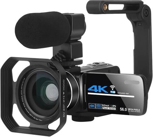 4K Digital Video Camera 18X Zoom 56MP 2 In1 Photo Travel Vlogging Camcorder 3" Rotatable Screen HD DV(AF2-hod-lig-mic-st) in Saudi Arabia