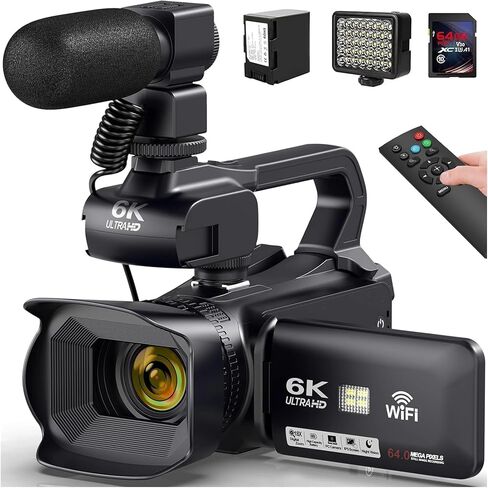 6K Ultra HD Professional Video Cameras for Photography 18X Digital Zoom Live Streaming Camcorders 64MP Vlogging Recorder(Wireless mic Light) in Saudi Arabia