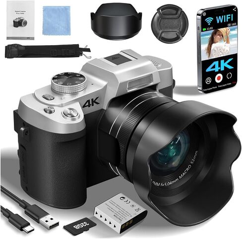 75MP Digital Camera for Photography & Video, 4K VloggingCamera with 3inch Touch Flip Screen &18X Zoom, AutofocusCompact in Saudi Arabia