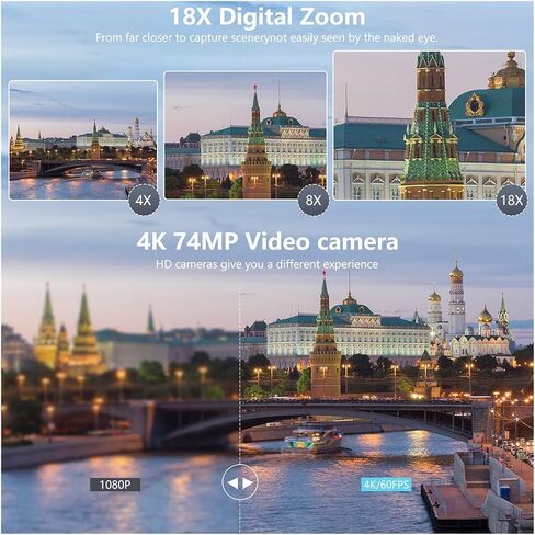 75MP Digital Camera for Photography & Video, 4K VloggingCamera with 3inch Touch Flip Screen &18X Zoom, AutofocusCompact in Saudi Arabia