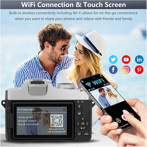 75MP Digital Camera for Photography & Video, 4K VloggingCamera with 3inch Touch Flip Screen &18X Zoom, AutofocusCompact in Saudi Arabia