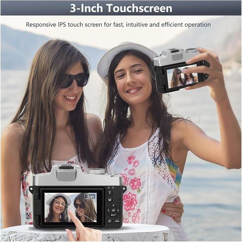 75MP Digital Camera for Photography & Video, 4K VloggingCamera with 3inch Touch Flip Screen &18X Zoom, AutofocusCompact in Saudi Arabia