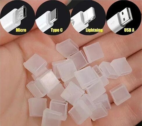 100pcs Silicone Charging Port Protective Cover for Type C & Micro USB Data Cable - Anti Dust Stopper Cap in Saudi Arabia