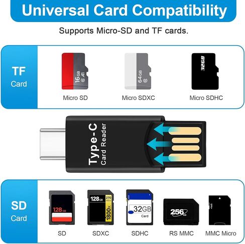 محول قارئ بطاقات USB 3.1 Type C USB-C إلى Micro-SD TF للهواتف المحمولة PC، أسود، 138138 in Kuwait
