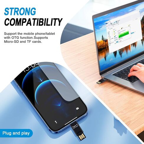 محول قارئ بطاقات USB 3.1 Type C USB-C إلى Micro-SD TF للهواتف المحمولة PC، أسود، 138138 in Kuwait