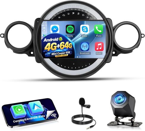 4+64 Volxcereo Car Radio for Mini Cooper R56 2007 2008 2009 2010 2011 2012 2013 2014, 9 inch Android Touchscreen Stereo with Carplay/Android Auto, Support Backup Cam/GPS/Bluetooth/SWC/EQ in Saudi Arabia