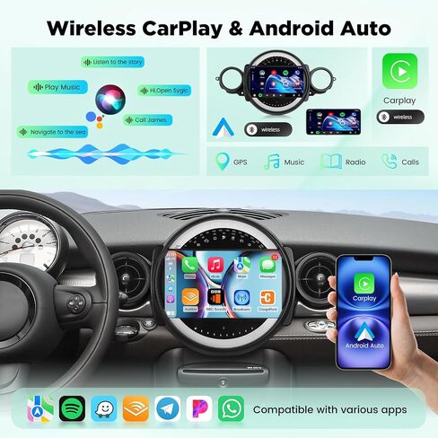 4+64 Volxcereo Car Radio for Mini Cooper R56 2007 2008 2009 2010 2011 2012 2013 2014, 9 inch Android Touchscreen Stereo with Carplay/Android Auto, Support Backup Cam/GPS/Bluetooth/SWC/EQ in Saudi Arabia