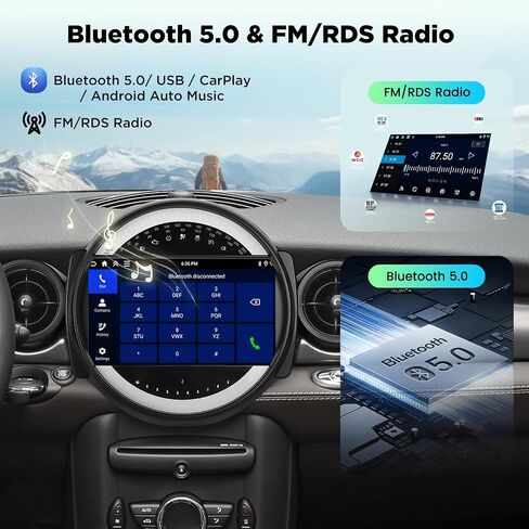4+64 Volxcereo Car Radio for Mini Cooper R56 2007 2008 2009 2010 2011 2012 2013 2014, 9 inch Android Touchscreen Stereo with Carplay/Android Auto, Support Backup Cam/GPS/Bluetooth/SWC/EQ in Saudi Arabia