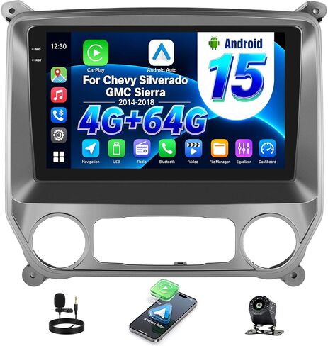 Android 15 4G+64G Car Stereo for Chevy Silverado GMC Sierra 2014-2018 with Wireless Carplay Android Auto,10" Incell Touchscreen Unit Bluetooth 5.0 32-EQ WiFi FM/RDS GPS Mirror Link Backup Cam+Canbus in Saudi Arabia