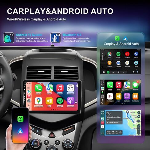 5G-WiFi6 Car Radio Stereo for Chevy Sonic Aveo 2011-2015,9 inch Android 13 Touchscreen Head Unit with Wireless Carplay Android Auto GPS Navigation Bluetooth SWC FM HD Backup Camera (2Ram 64Rom) in Saudi Arabia