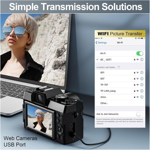 Compact Digital Photography Camera 4K WiFi Webcam Vintage Vlog Video Recorder 48MP Camcorder 16X Zoom in Saudi Arabia
