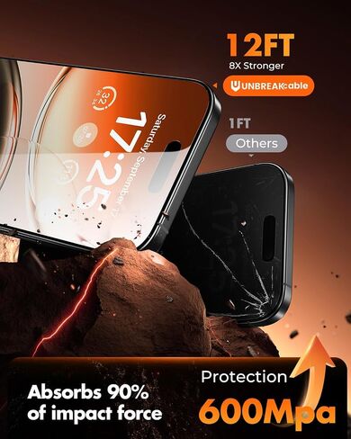 UNBREAKcable for iPhone 16 Plus / 15 Plus Privacy Screen Protector, Tempered Glass 6.7", DustProof OneStep Installation, 25° Anti-Spy, 9H Military-Grade Shatterproof, Bubble-Free, Case-Friendly-2 Pack in Saudi Arabia