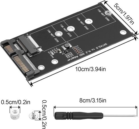 SATA to M.2 Adapter Board, Compatible with B Key NGFF SSDs Only, Fits 2230/2242/2260/2280 Sizes, SATA 7Pin+15Pin Interfaces, with Installation Tools in Kuwait