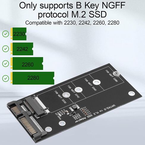 SATA to M.2 Adapter Board, Compatible with B Key NGFF SSDs Only, Fits 2230/2242/2260/2280 Sizes, SATA 7Pin+15Pin Interfaces, with Installation Tools in Kuwait