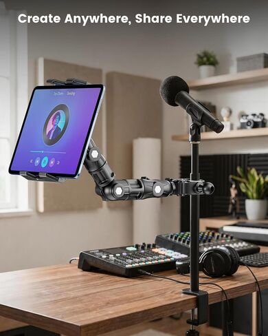 OHLPRO Tablet Holder for Mic Stand, 360° Adjustable Long Arm Tablet & Phone Mount with Clamp, for Treadmill Handlebar, Peloton Bike, Stroller, Wheelchair, Fits 5–13" Devices in Kuwait