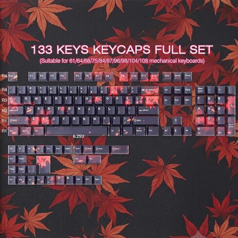 JOMKIZ Maple Leaf PBT Shine Through Keycaps 133 Key for Mechanical Keyboard in Saudi Arabia