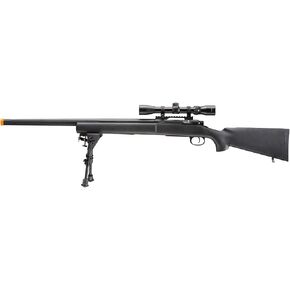 Lancer Tactical M24 Bolt Action Spring Powered Sniper Airsoft Rifle w/Scope & Bipod (450 FPS) (Color: Black) in Saudi Arabia