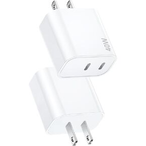 شاحن سريع USB C، 2 حزمة 40 وات بمنفذ مزدوج سريع USB C، محول طاقة قابس شحن من النوع C متوافق مع iPhone 17 Pro Max/Air/17e/16e/16 Plus/15/14/13/12/11/XS/XR/X، iPad in Kuwait