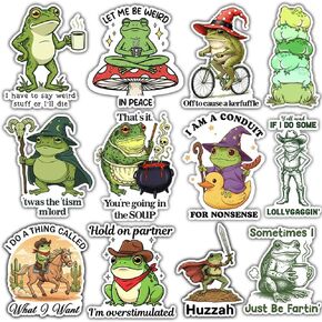 (12pcs-3in) Funny Frog Stickers Packs Wizard Frog Meme I Have To Say Weird Stuff Or I Die, You're Going The Soup, Office Humor Decor Sarcastic Humorous Vinyl Decal Decor Car Water Bottle Laptop in Saudi Arabia