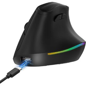 KYSONA 57° Ergonomic Wireless Rechargeable Mouse, Vertical Quiet Ergo Mouse, Bluetooth(BT5.0,BT3.0)&2.4G, (800/1200/2400/2400/4000), 7 Buttons for Windows, macOS, iPadOS, Laptop, PC, Black in Kuwait