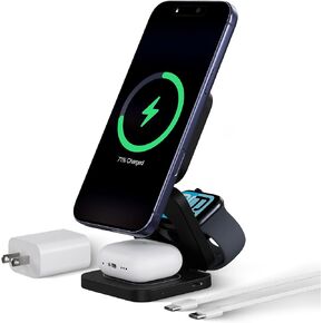 KU XIU QI 2.2 25W 3-in-1 Charging Station for Apple Device, Foldable Magnetic Charger for iPhone 17/16, 5W for Apple Watch & AirPods, Fast Travel Wireless Charging Stand with 45W Adapter in Saudi Arabia