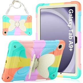 غطاء لجهاز Samsung Galaxy Tab A11+ Plus/A9+ Plus مع واقي شاشة، Galaxy Tab A11+/A9+ 11 بوصة 2025/2023 تم إصداره مع جراب بحزام كتف على شكل فراشة للفتيات الصغيرات، أزرق ملون in Kuwait