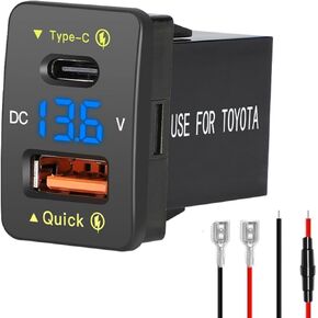 Levigo Car Charger Dual 18W USB PD+QC3.0 Fast Charge for Toyota, Type C USB Car Power Socket with LED Voltmeter Display, Compatible with 12/24V Cars(1.2 * 0.9inch) in Saudi Arabia
