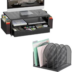 gianotter Monitor Stand with Drawer and 2 Pen Holder + Desk Organizer with 5 Compartments (Black) in Saudi Arabia