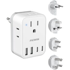PAEWOK Travel Adapter Set with Type G/C/M/D Detachable Plug in Saudi Arabia