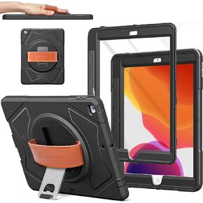 New Trent iPad 9th Generation, 8th Generation, 7th Generation Stronger Kickstand Full Body case with Rotational Hand Strap & Screen Protector 2021 2020 2019 in Kuwait