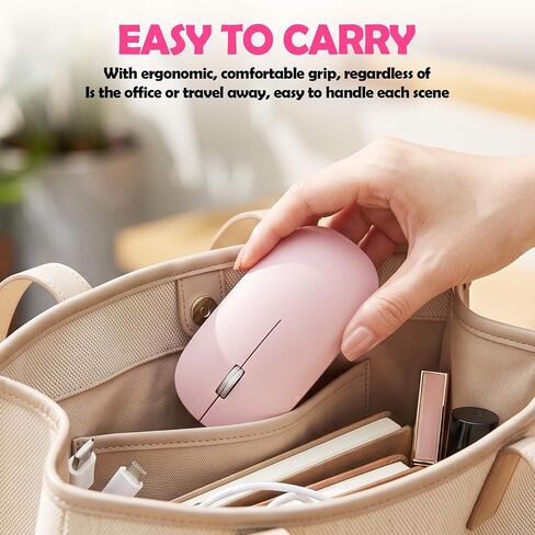 Guiheng Wireless Bluetooth Mouse, Dual Mode Rechargeable Silent Slim Laptop Mouse,Portable(BT5.2+USB Receiver) Computer Mice,for Laptop,Desktop Computer,ipad Tablet,Phone,TV (Pink) in Saudi Arabia