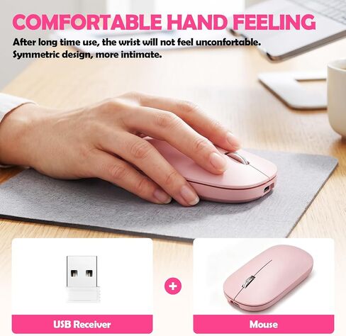 Guiheng Wireless Bluetooth Mouse, Dual Mode Rechargeable Silent Slim Laptop Mouse,Portable(BT5.2+USB Receiver) Computer Mice,for Laptop,Desktop Computer,ipad Tablet,Phone,TV (Pink) in Saudi Arabia