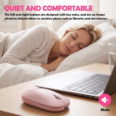 Guiheng Wireless Bluetooth Mouse, Dual Mode Rechargeable Silent Slim Laptop Mouse,Portable(BT5.2+USB Receiver) Computer Mice,for Laptop,Desktop Computer,ipad Tablet,Phone,TV (Pink) in Saudi Arabia