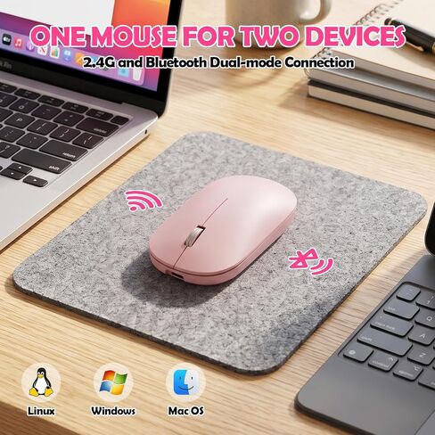 Guiheng Wireless Bluetooth Mouse, Dual Mode Rechargeable Silent Slim Laptop Mouse,Portable(BT5.2+USB Receiver) Computer Mice,for Laptop,Desktop Computer,ipad Tablet,Phone,TV (Pink) in Saudi Arabia