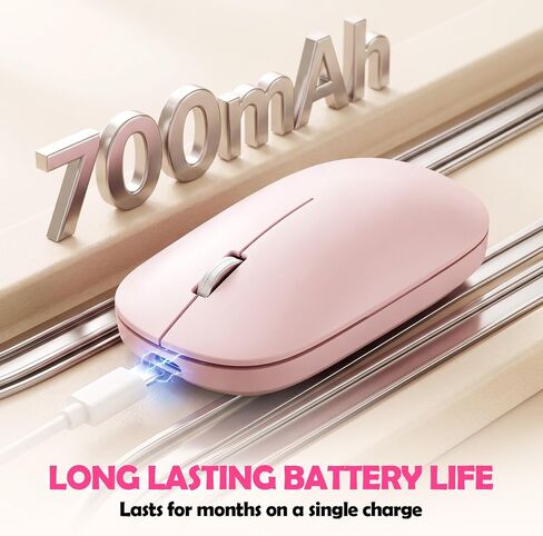 Guiheng Wireless Bluetooth Mouse, Dual Mode Rechargeable Silent Slim Laptop Mouse,Portable(BT5.2+USB Receiver) Computer Mice,for Laptop,Desktop Computer,ipad Tablet,Phone,TV (Pink) in Saudi Arabia