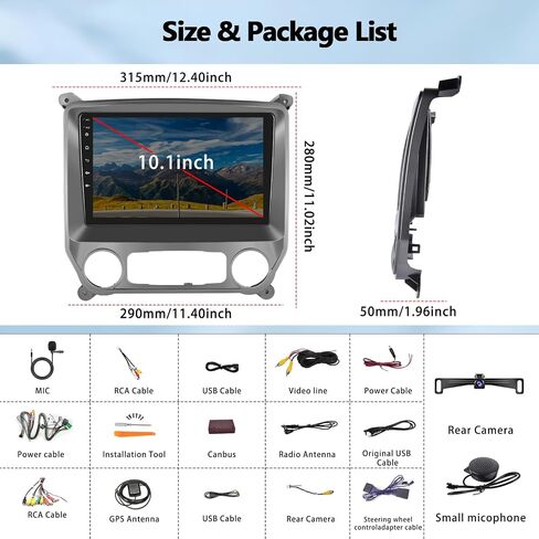 Android 15 4-Core 64G Car Stereo for Chevrolet Silverado GMC Sierra 2014-2018,Wireless CarPlay & Android Auto, 10.1" Touchscreen GPS Bluetooth Mirror Link FM Radio WiFi Backup Cam Mic SWC+Canbus in Kuwait
