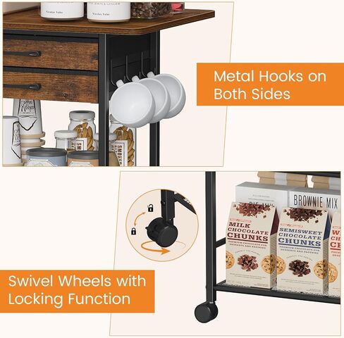 Snughome 5 Tier Rolling Coffee Cart with 2 Large Drawers & Removable Dividers, Extra-Wide Coffee Bar Cart with Storage, Farmhouse Coffee Station Cabinet for Living Room, Kitchen, Office in Saudi Arabia