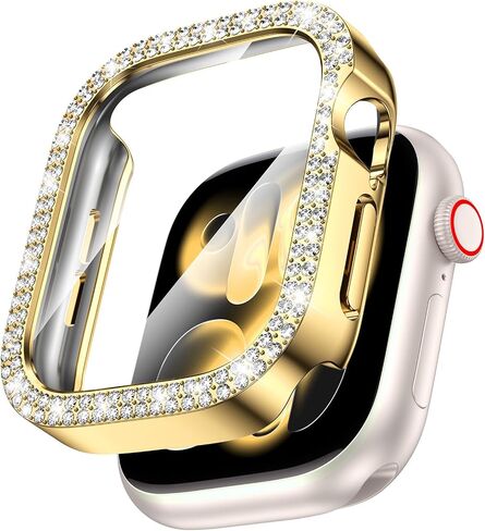 واقي شاشة Goton Bling متوافق مع Apple Watch Series 10 9 8 7 6 5 4 SE 2 41 مم 44 مم 40 مم 45 مم 46 مم 42 مم للنساء، غطاء وجه من حجر الراين الماسي اللامع لملحقات iWatch in Kuwait
