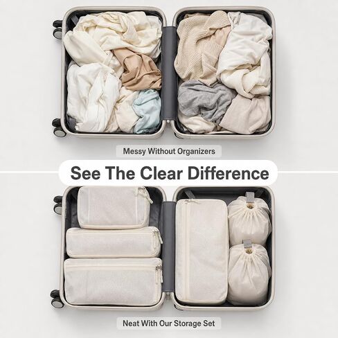 8 Set Packing Cubes for Travel with Shoe & Dirty Clothes Bag, White Luggage Organizers Carry-On, Cruise Must-Haves Packing List, Airplane Vacation Essentials in Saudi Arabia
