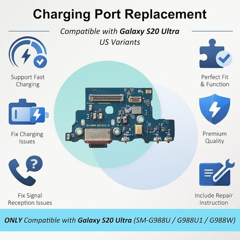 for Galaxy S20 Ultra 5G Charging Port Replacement US Version, USB-C Dock Board for Models SM-G988U SM-G988U1 SM-G988W, with Toolkit & Instruction in Saudi Arabia