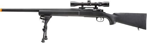 Lancer Tactical M24 Bolt Action Spring Powered Sniper Airsoft Rifle w/Scope & Bipod (450 FPS) (Color: Black) in Saudi Arabia